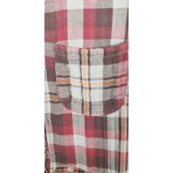American Rag Shirt Womens Red Gray Plaid Button M Peplum Casual Back To School - Picture 4 of 11